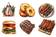 Watercolor Bbq Barbecue Clipart, an Illustration by SinaCreation (Thumbnail 3 of 5)