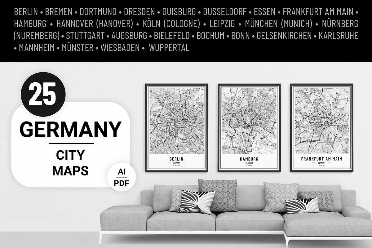 Germany City Street Maps - Print Art, an Illustration by AdrianDragne (Photo 1 of 10)