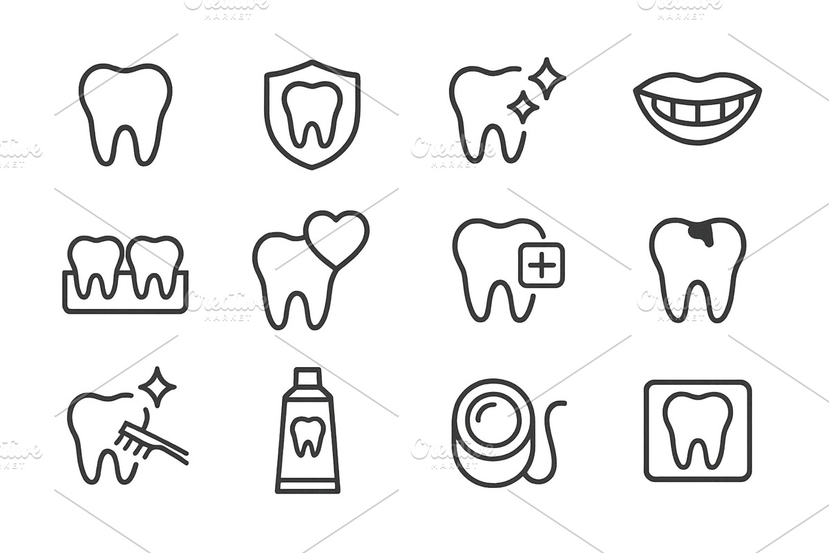 Illustration of dental care icons, an Education Illustration by ZinetroN