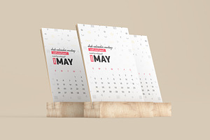 Desk Calendar With Wood Stand Mockup