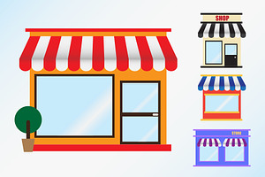 Flat icon set of store  front window