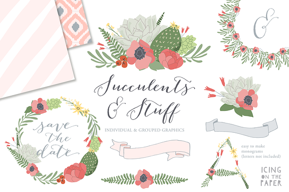 Succulents Ikat Vector Clipart
