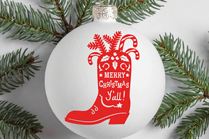 Cowboy Christmas Boot Silhouette Svg