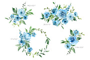 Blue Watercolor Flowers Green Leaves, an Illustration by GraphicsDish (Thumbnail 3 of 5)