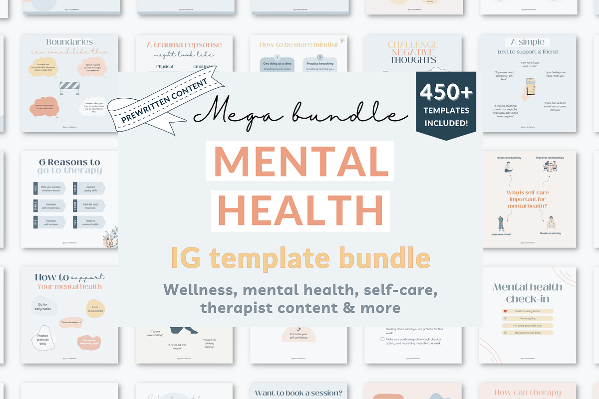 Mental health Instagram templates, a Templates & Theme by Cate Creates