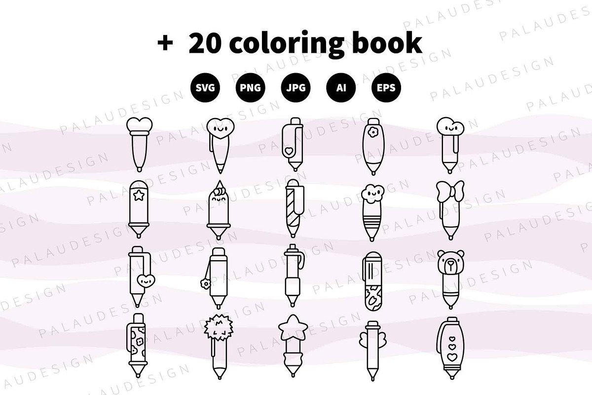 Cute Kawaii School Pens Supplies, an Education Illustration by Palau (Photo 11 of 12)