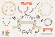 Wreaths laurels ribbons folk flowers, a Decorative Illustration by GrafikBoutique (Thumbnail 1 of 2)