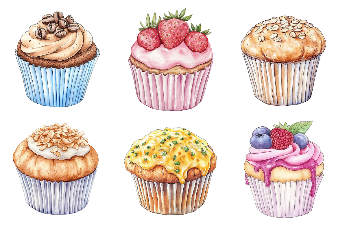 Muffin Watercolor Clipart, an Illustration by SinaCreation (Photo 3 of 5)