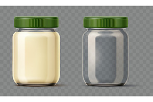 Realistic glass jar with mayonnaise