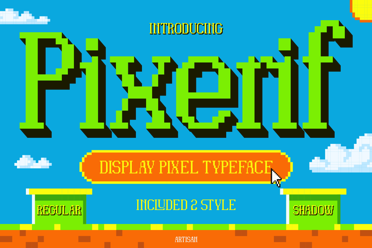 Pixerif - 8 Bit Gaming Font, a Font by Artisan Themes (Photo 1 of 12)