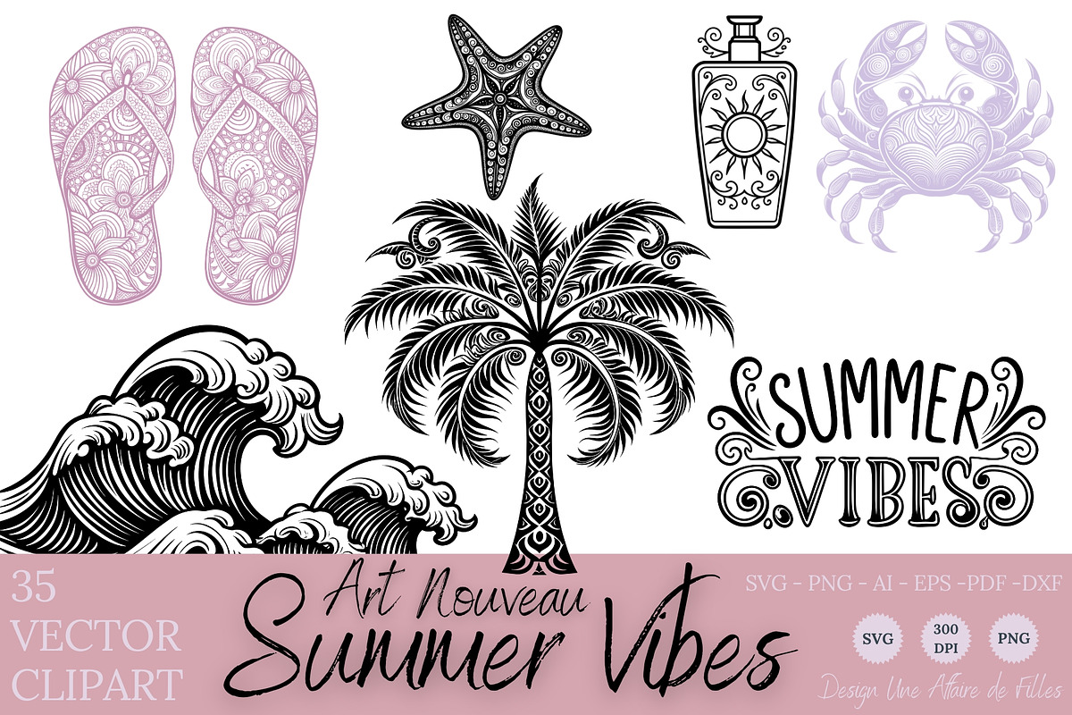 SUMMER VIBES Art Nouveau 35 Vectors, a Seasonal Illustration by Une Affaire de Filles (Photo 1 of 3)