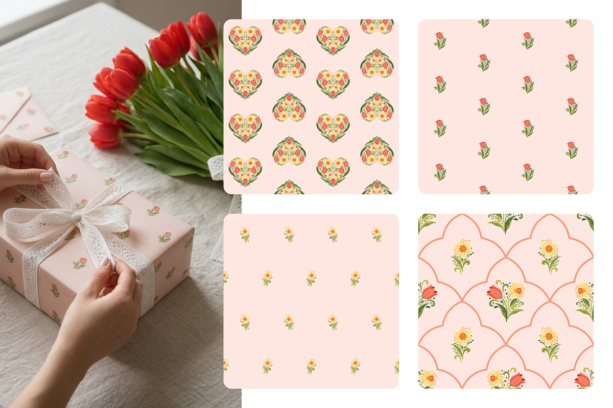 Spring Floral Seamless Patterns, a Pattern Graphic by moja doodle (Photo 2 of 7)