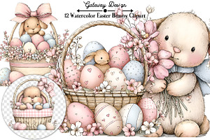 Watercolor Easter Bunny Clipart Bund, an Illustration by GatewayDesign