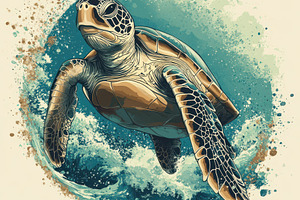 Majestic Sea Turtle Ocean Waves Arti, an Animal Photo by Pixeness Studio