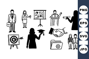Business Meeting Vector Icons Set, an Illustration by designvectx