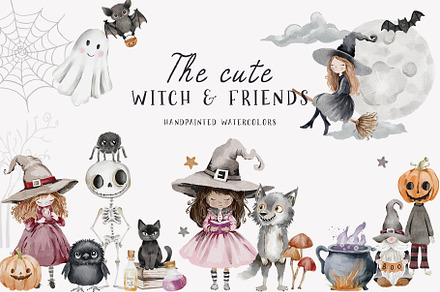 Cute Halloween watercolor clipart, a Seasonal Illustration by Grace Noboa Illustrations