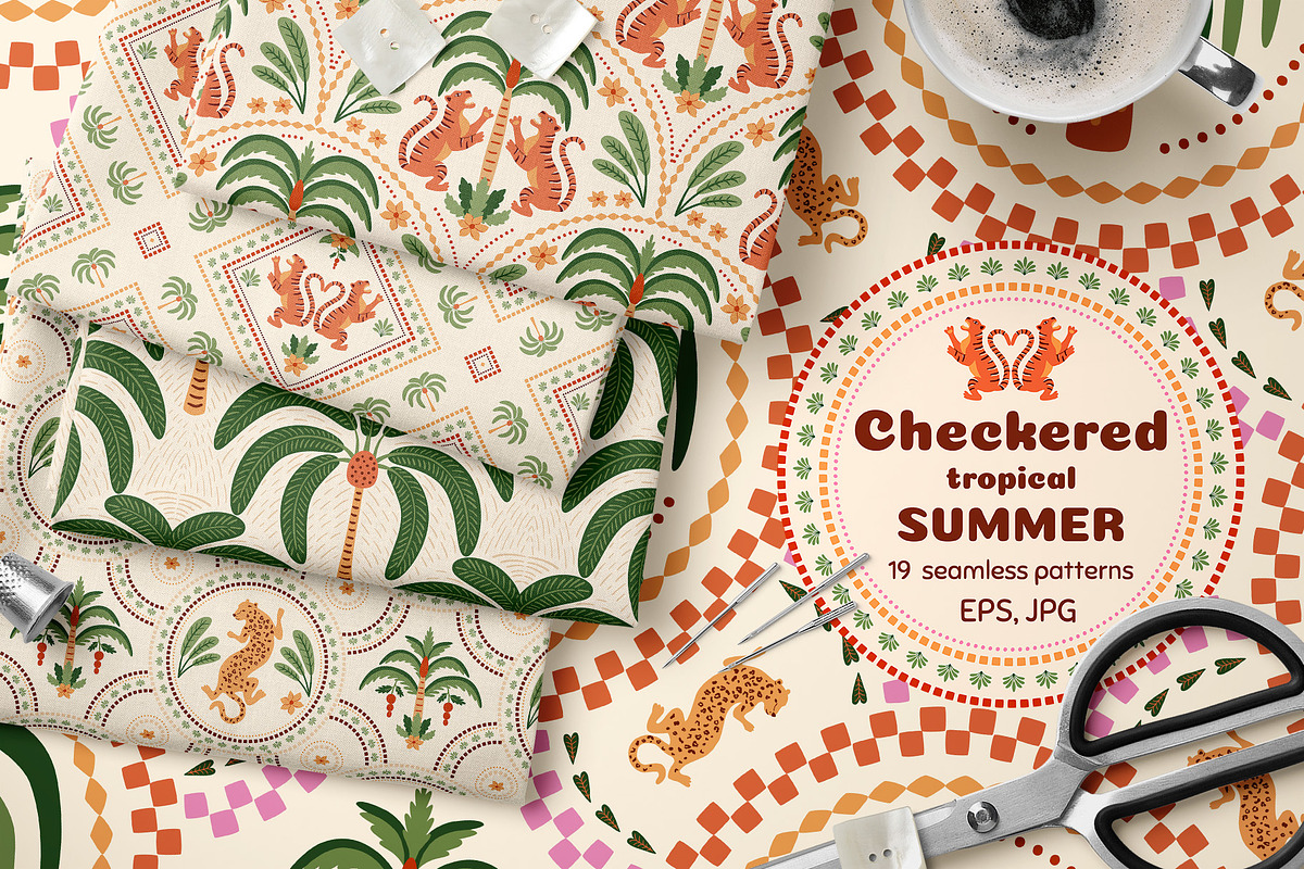 Checkered tropical summer patterns, a Pattern Graphic by Tani Kuzminka (Photo 1 of 11)