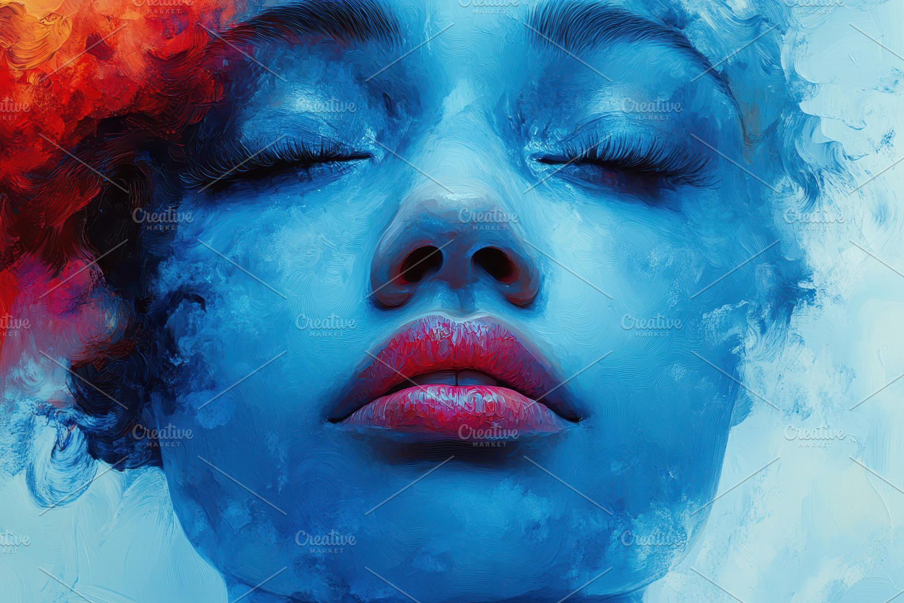 Vibrant blue artistic portrayal of a, a Photo by Tanuart