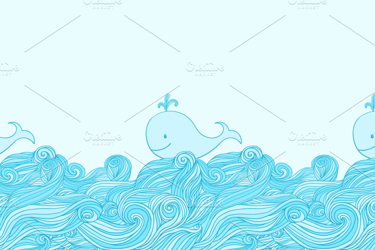 Whale in the sea waves patterns set., a Pattern Graphic by odpium (Photo 4 of 4)