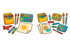 Colorful art supplies arranged, an Illustration by ZinetroN