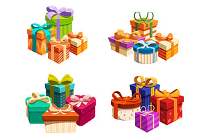 Present boxes piles. Gift box with, an Object Illustration by Valerie Bodnar