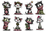 Christmas Whimsical Cats Clipart, an Illustration by Dream Creation (Thumbnail 3 of 6)