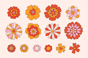 Retro Flowers Clip Art EPS, PNG, SVG