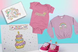 Unicorn Birthday Stickers & Patterns