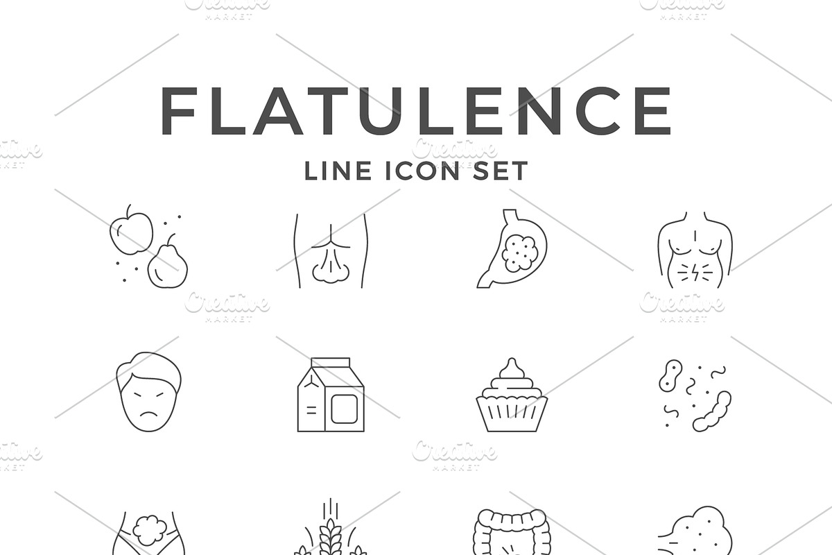 Set line icons of flatulence, an Outline Icon by motorama (Photo 1 of 2)