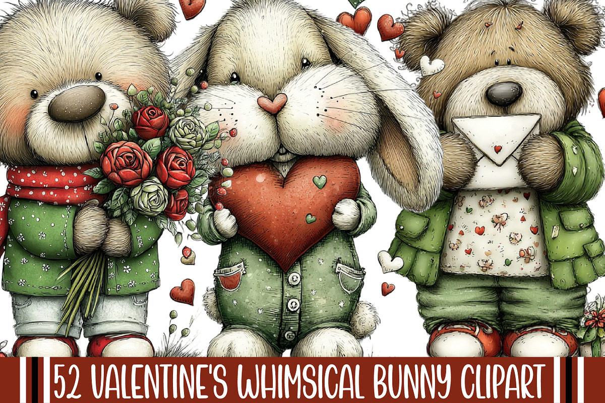 Valentine's Whimsical Bunny Clipart, an Illustration by designcity5 (Photo 1 of 5)