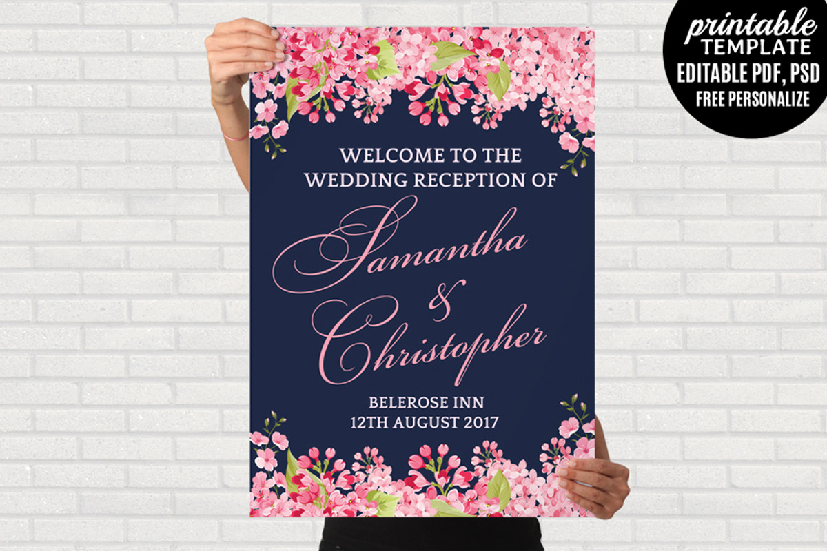 Navy Wedding Welcome poster, a Stationery Template by Blush Roses Print