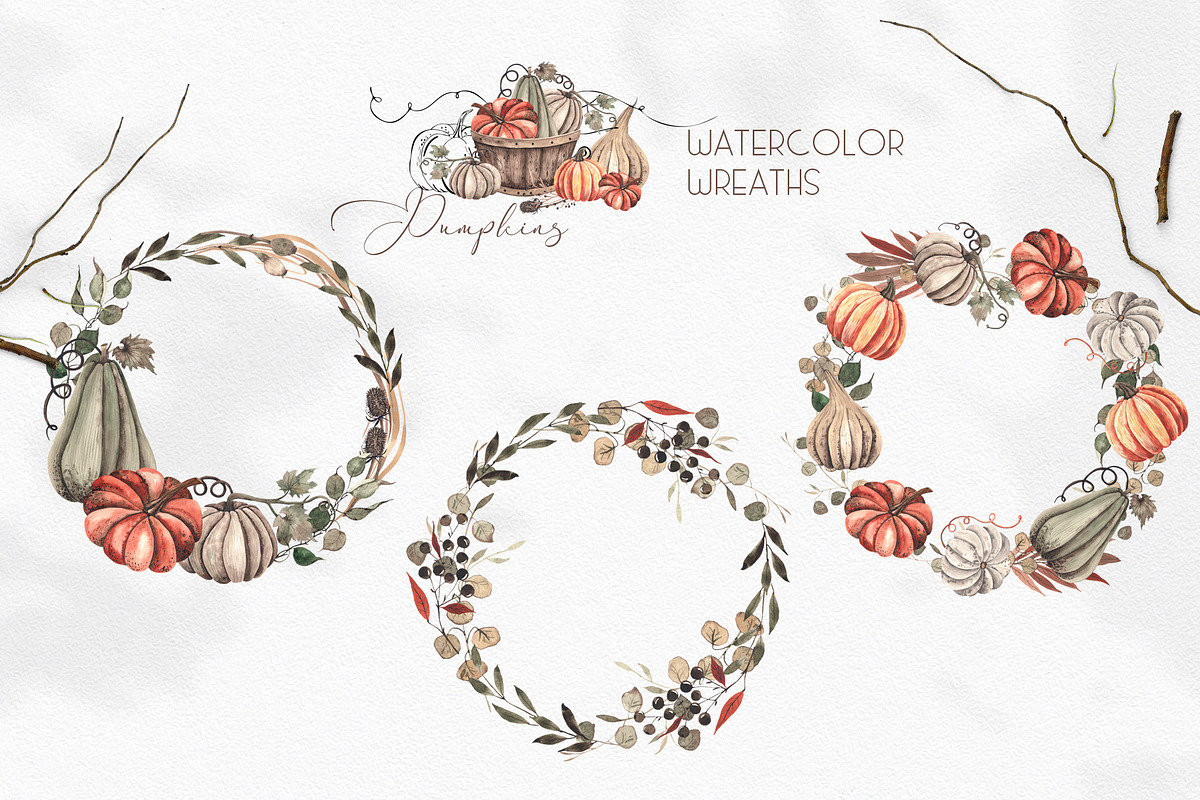 Watercolor Autumn Pumpkins, an Object Graphic by Ana-Sakuta (Photo 9 of 18)