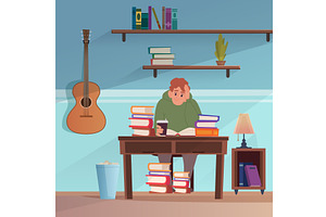 Student. male character sitting with, an Object Illustration by Onyx