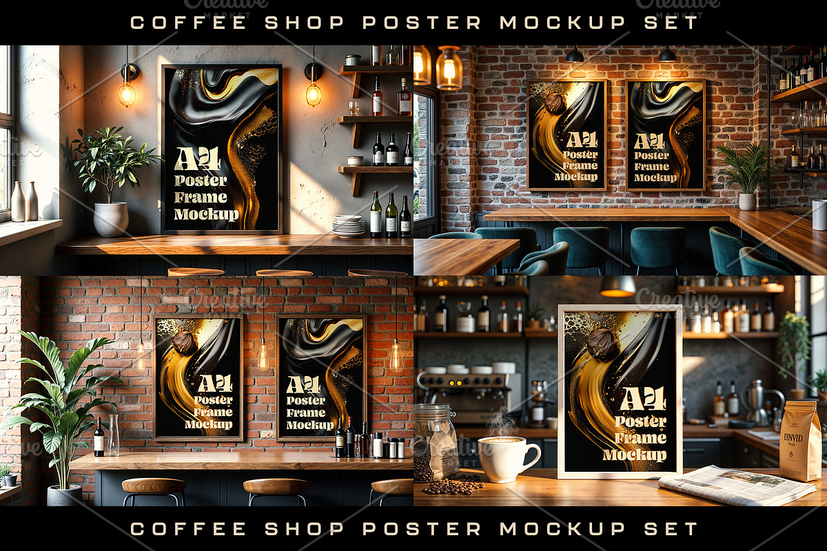 Coffee Shop Poster Mockup Set, a Books & Magazine Mockup by Black Cat Studio (Photo 1 of 2)