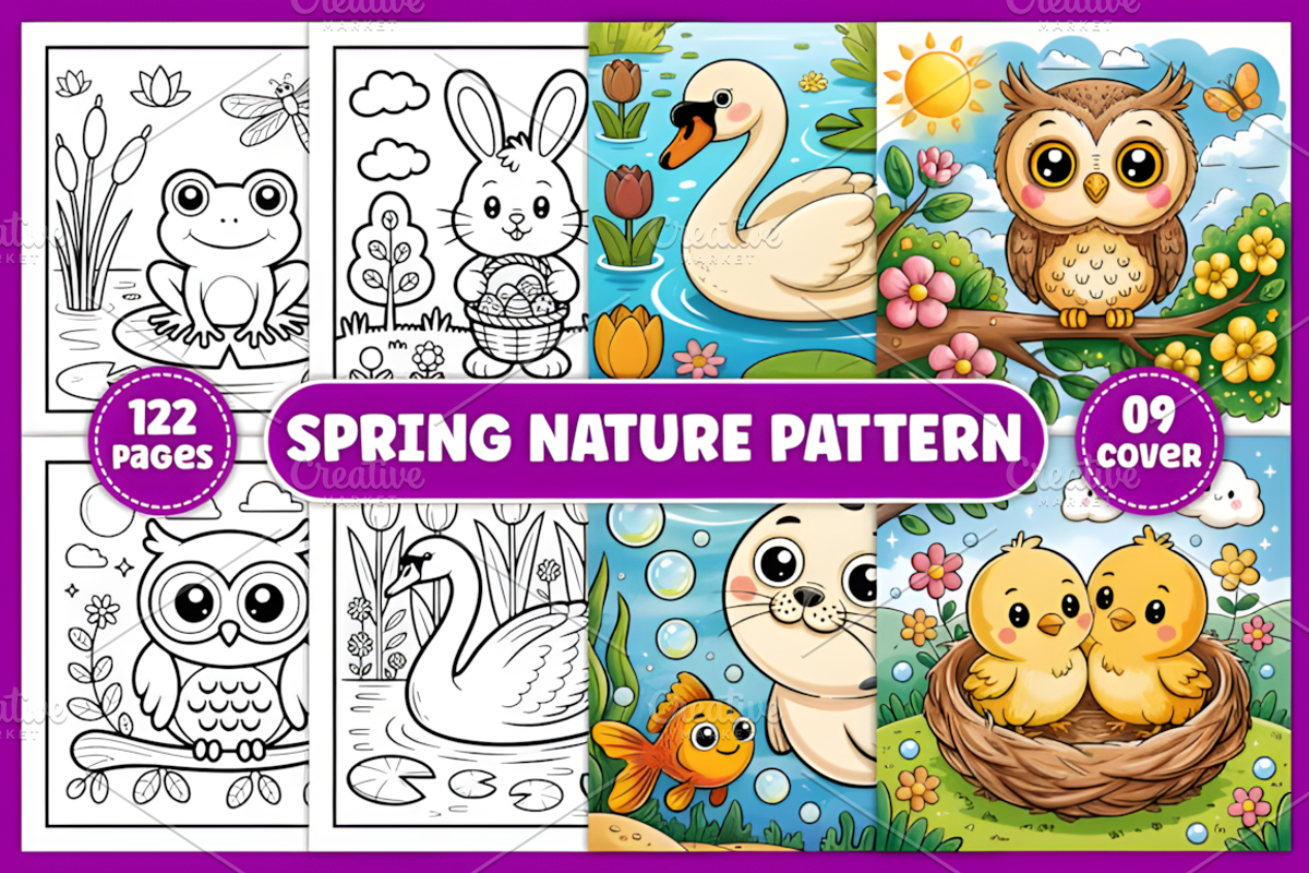 Spring Nature Pattern Coloring Pages, a Decorative Illustration by Ink Gallery (Photo 1 of 4)