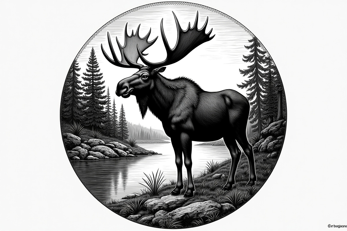 Moose with mountain in the forest, an Illustration by Amazin_art (Photo 10 of 13)