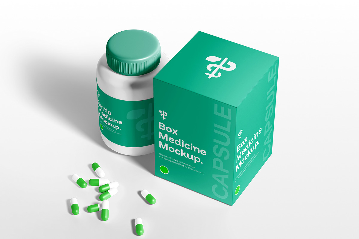Bottle and Box Medicine Mockup, a Packaging Mockup by SLAB! Design (Photo 4 of 8)