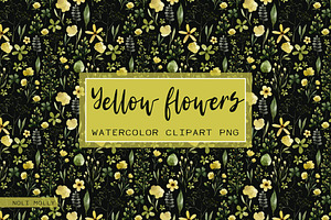 Yellow flowers. Watercolor set.