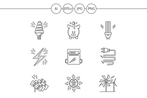 Saving energy line icons. Set 3