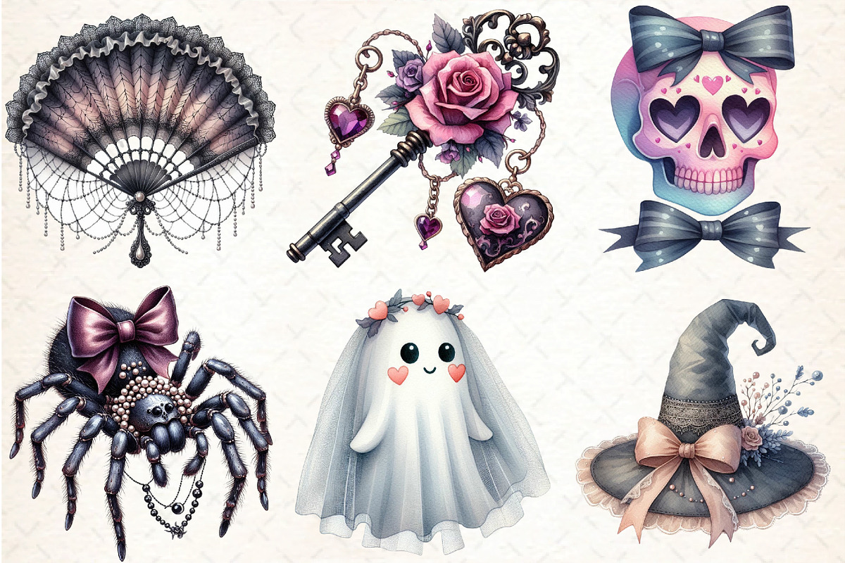 Gothic Coquette Halloween Clipart, an Illustration by DreamCafeArt (Photo 4 of 7)