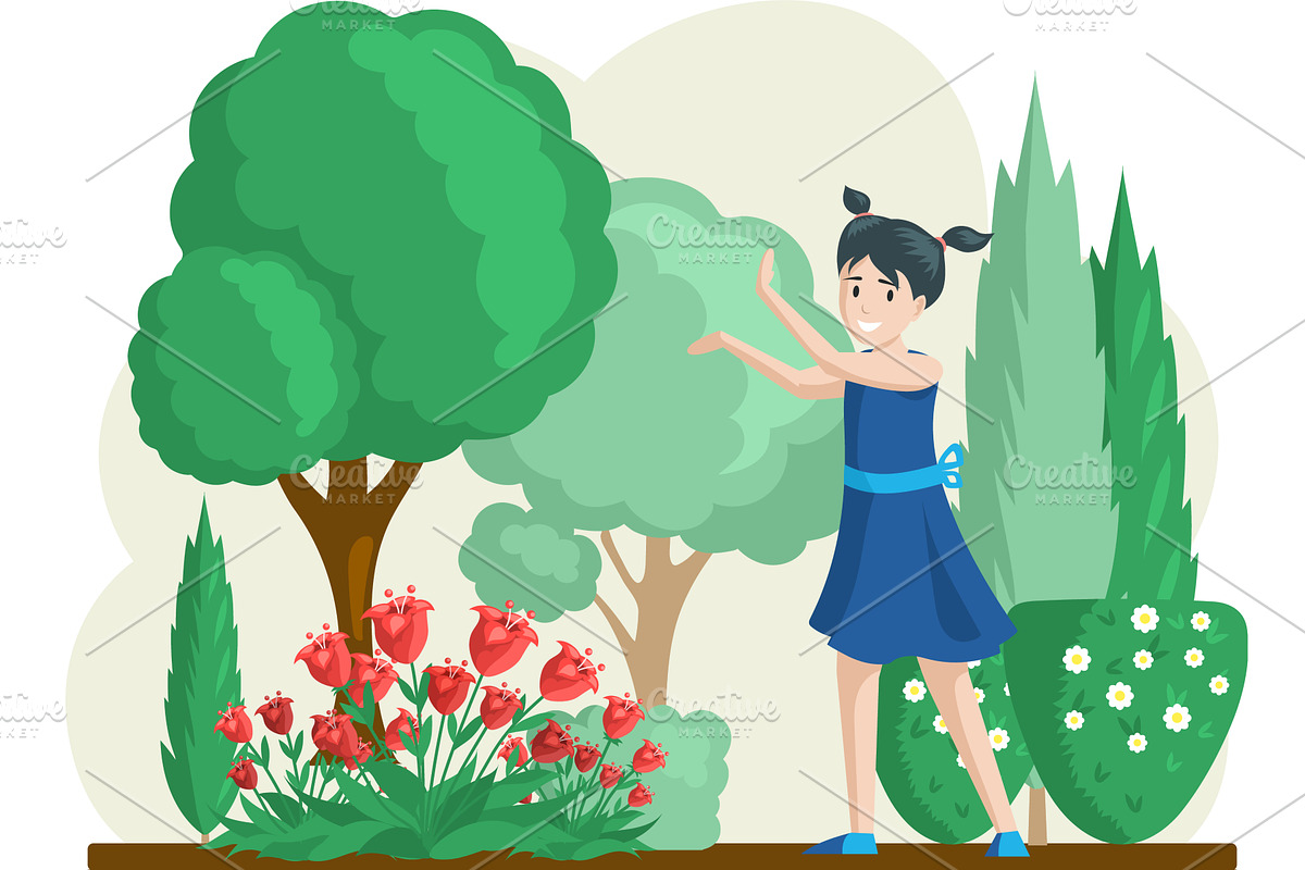 Girl gardening plants on backyard, an Object Illustration by TopVector
