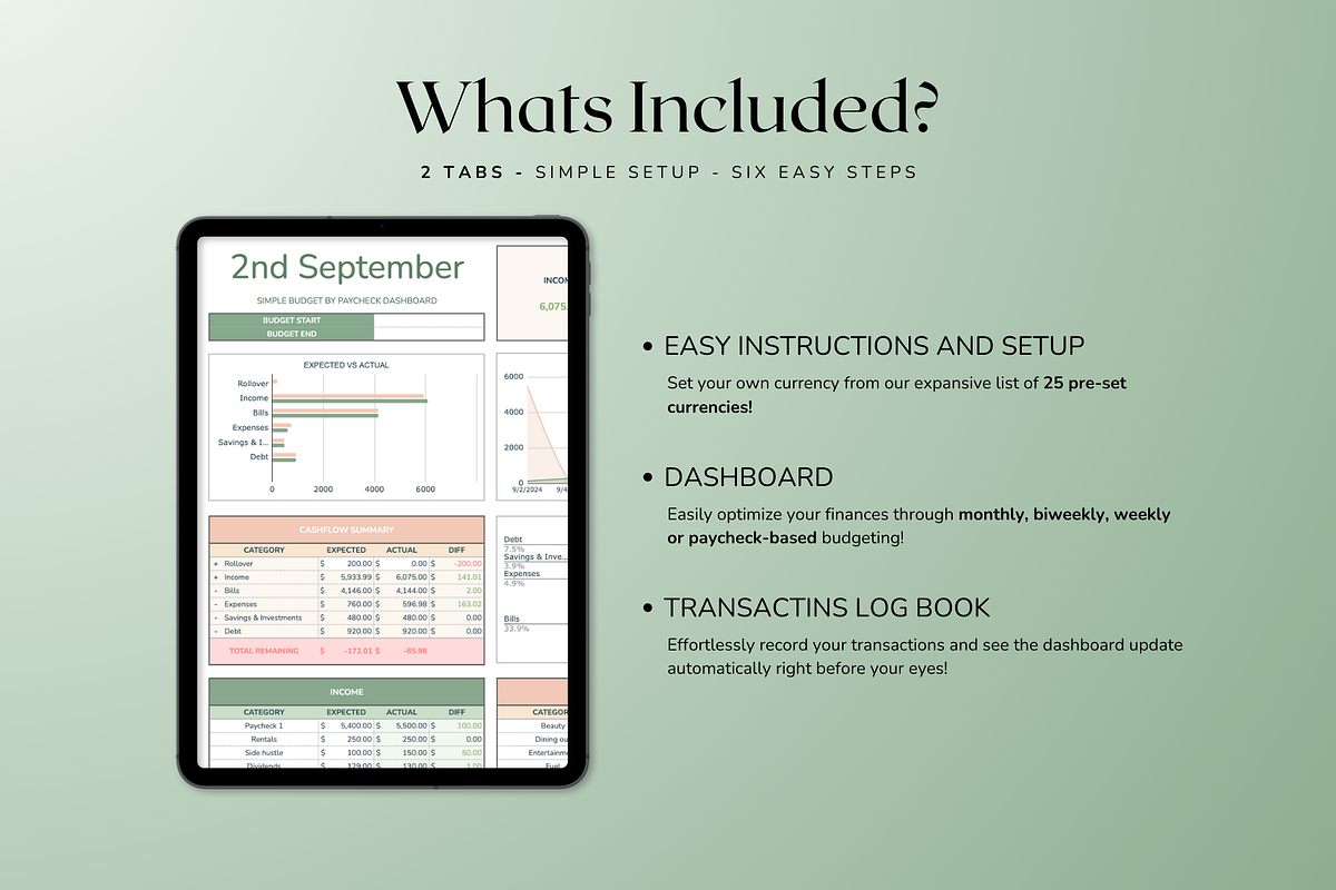 Simple Paycheck Budget - Green, a Templates & Theme by The Creative Plans co (Photo 5 of 10)