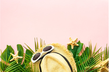 Palm leaves, sea shells, hat and, a Holiday Photo by Nadia-nb