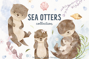 Lovely sea otters animal clipart