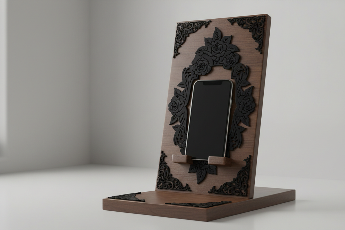 Floral Mobile Phone Holder Laser Cut, a Graphic by Amazin_art (Photo 4 of 4)