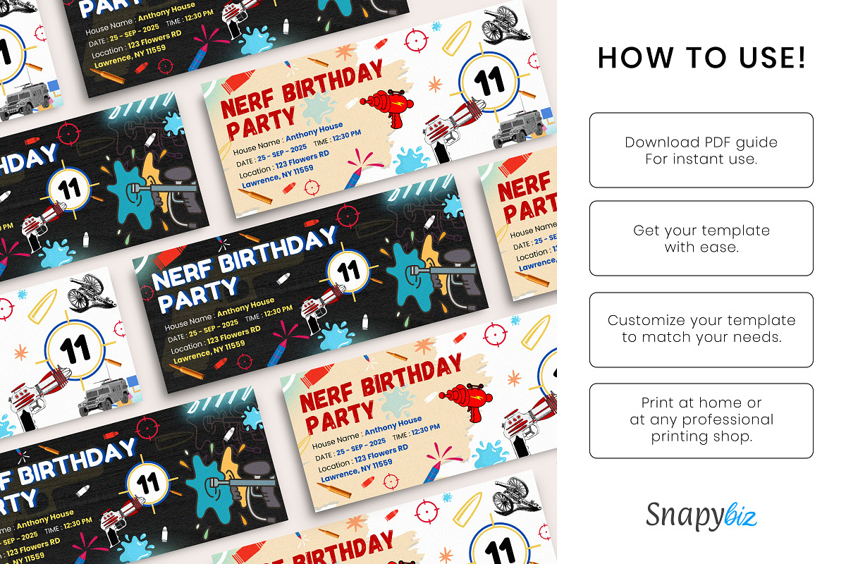 Nerf Birthday Invitation Ticket Temp, an Invitation Template by Snapybiz (Photo 10 of 11)