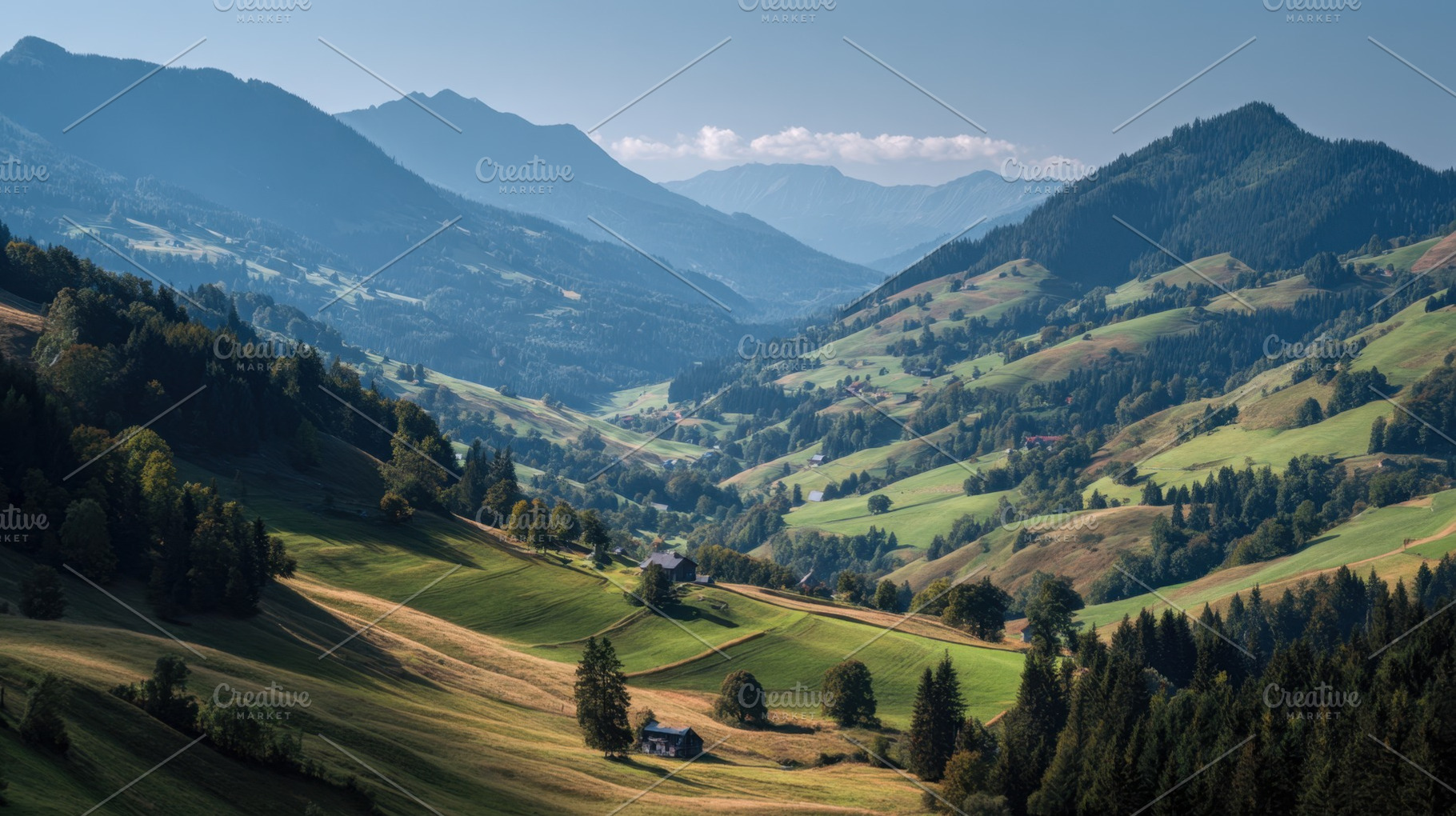 Green fields in mountain valleys, a Photo by Beautiful things
