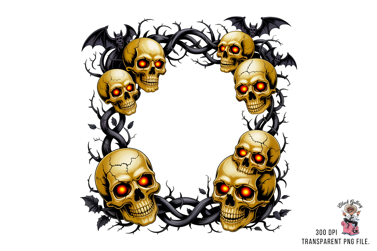 Halloween Skull Frame PNG Bundle, an Illustration by Clipart Bloom (Photo 4 of 11)