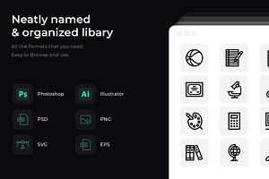 50 Education icons, an Outline Icon by Wencory