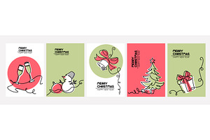 Set of New Year cards, Merry, a Decorative Illustration by Valenty